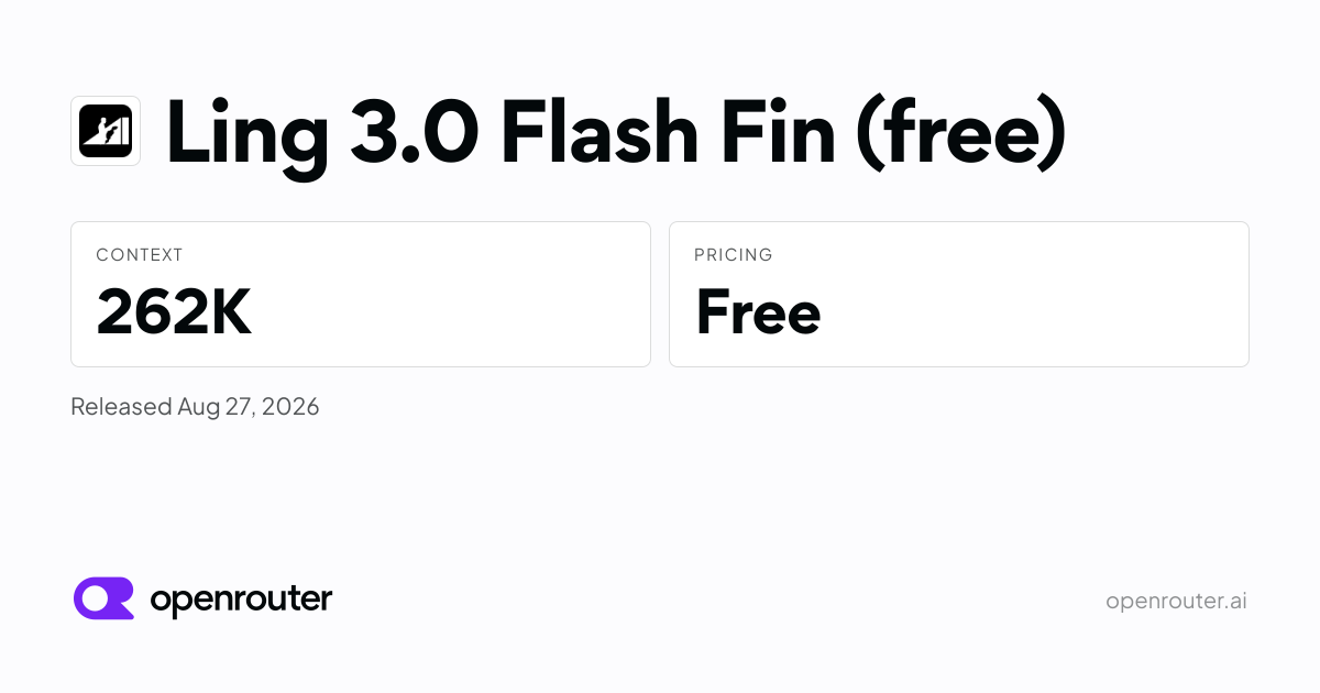 Model artwork for InclusionAI Ling 3.0 Flash Fin on an OpenRouter route
