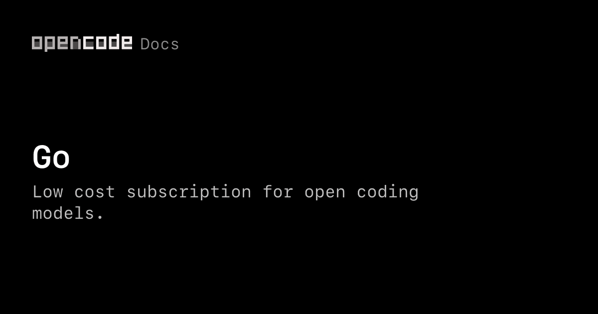 OpenCode Go page artwork for its low-cost coding model subscription