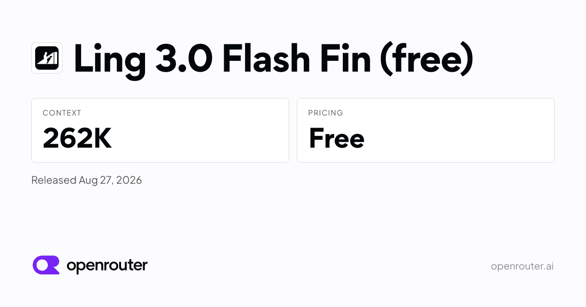 Model artwork for InclusionAI Ling 3.0 Flash Fin on an OpenRouter route