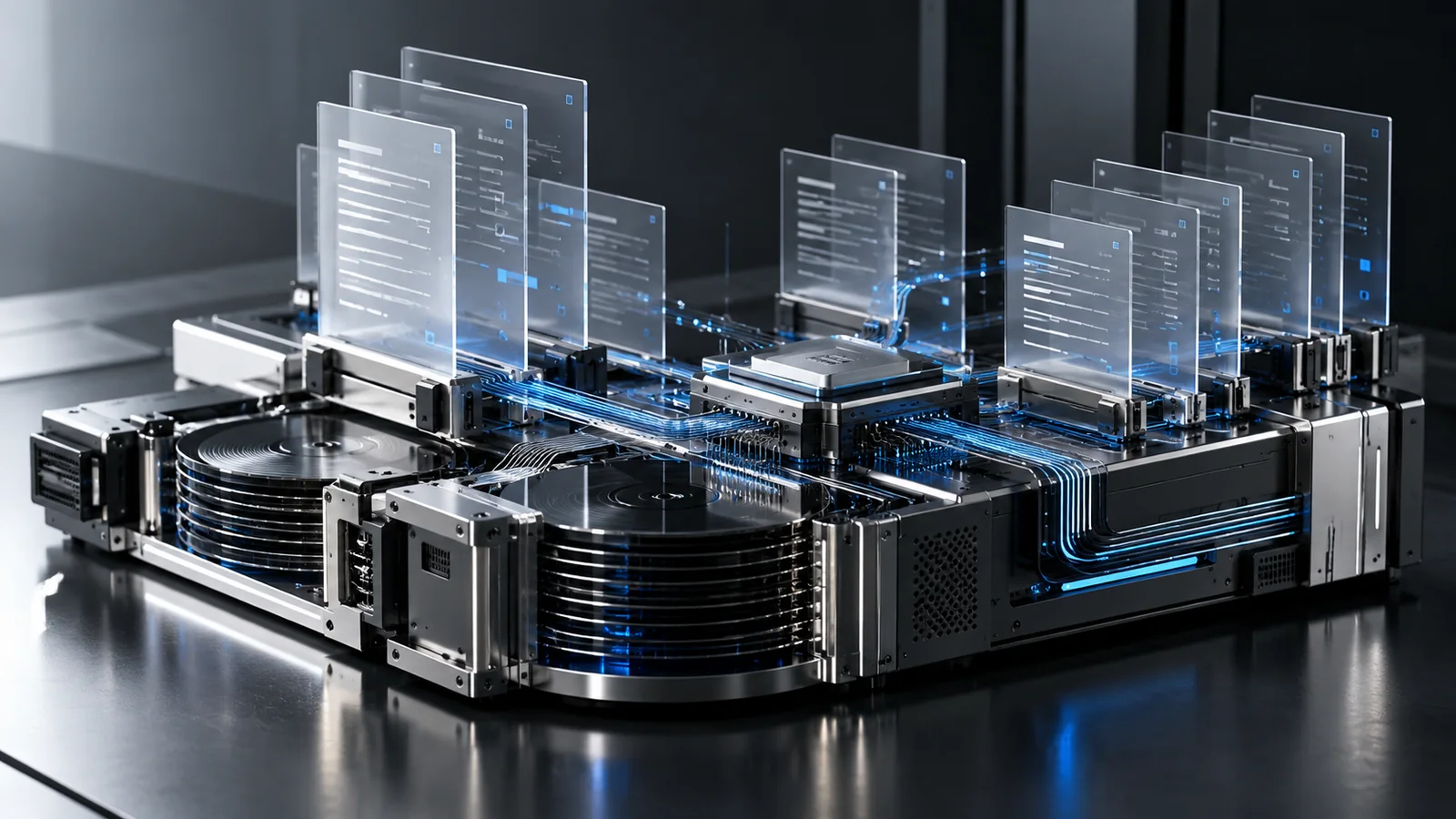 Ordered document planes connected through an optical storage system and central processor