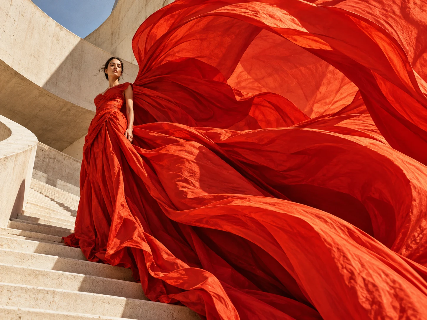 Vermilion fashion campaign. A fashion campaign built around sculptural red silk.